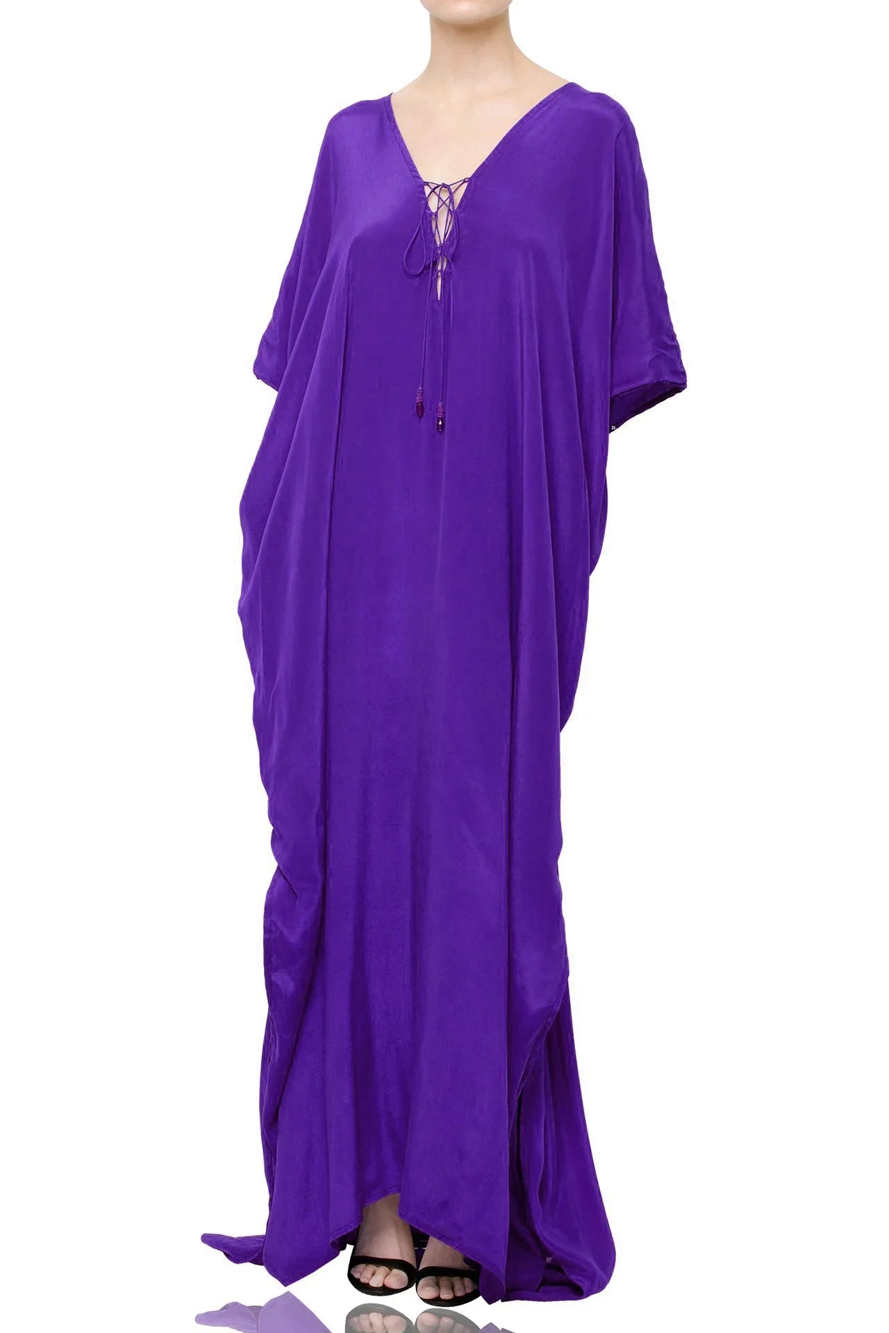 Dark Purple Lace-Up Kaftan Maxi Dress
