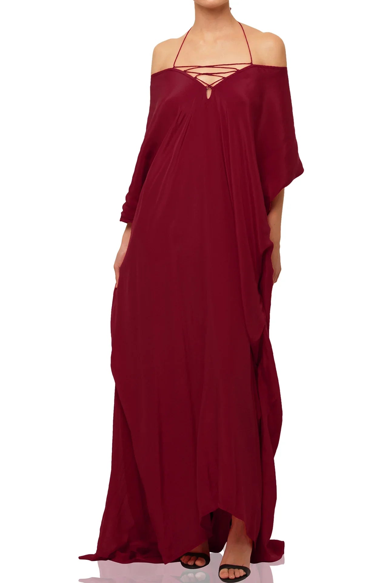 Burgundy Viscose Silk Convertible Maxi Kaftan Dress for Plus size women
