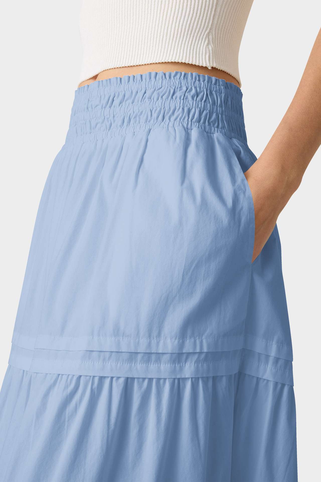 Powder Blue Smocked Waist Maxi Skirt – Tiered Cotton Skirt