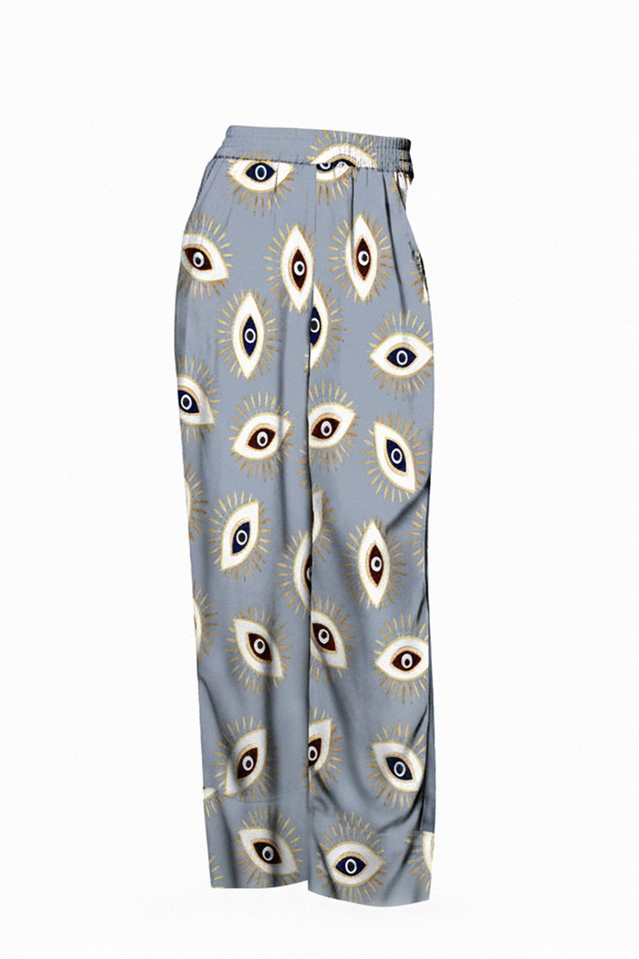 Cupro Sustainable Biodegradable Fabrics Silk Designer Pants In Evil Eye