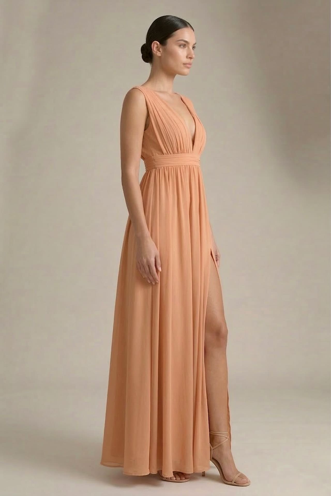 Bronzer Heaven V-Neck Bridesmaid Dress – Elegant Warm Metallic Maxi Gown