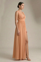 Bronzer Heaven V-Neck Bridesmaid Dress – Elegant Warm Metallic Maxi Gown