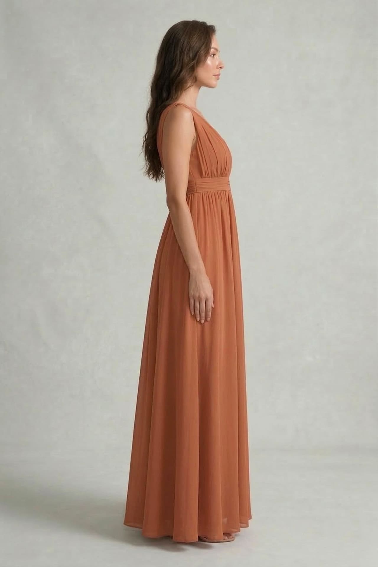 Copper Heaven V-Neck Bridesmaid Dress – Warm Metallic Maxi Gown