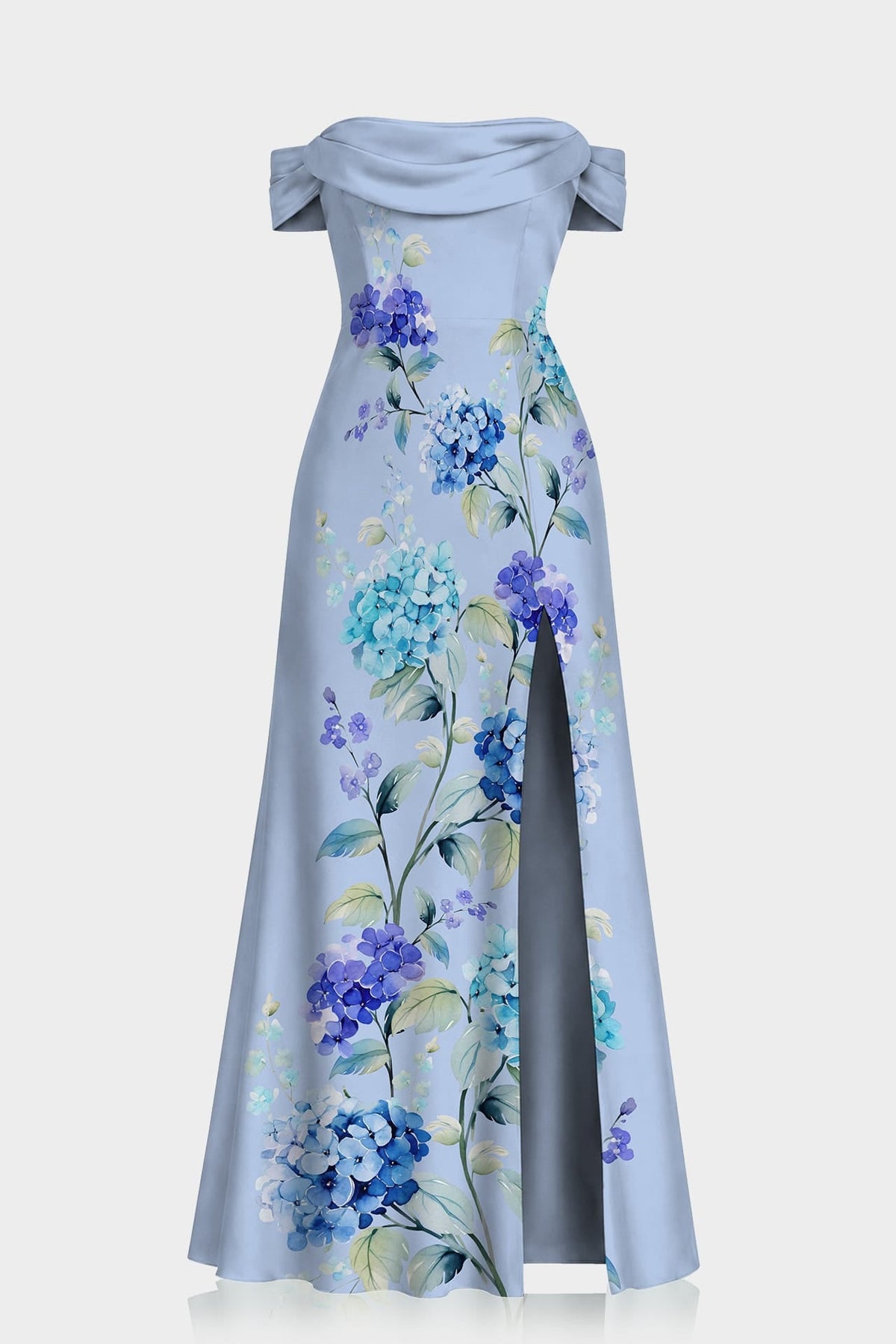 Hydrangea Floral Print Satin Convertible Maxi Dress