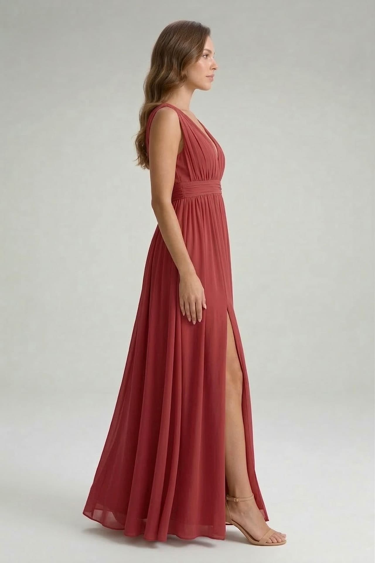 Burgundy Heaven V-Neck Bridesmaid Dress – Elegant Formal Maxi Gown