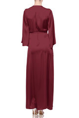 Burgundy Satin Wrap Maxi Bridesmaid Dress – Elegant Wine Red Formal Evening Gown