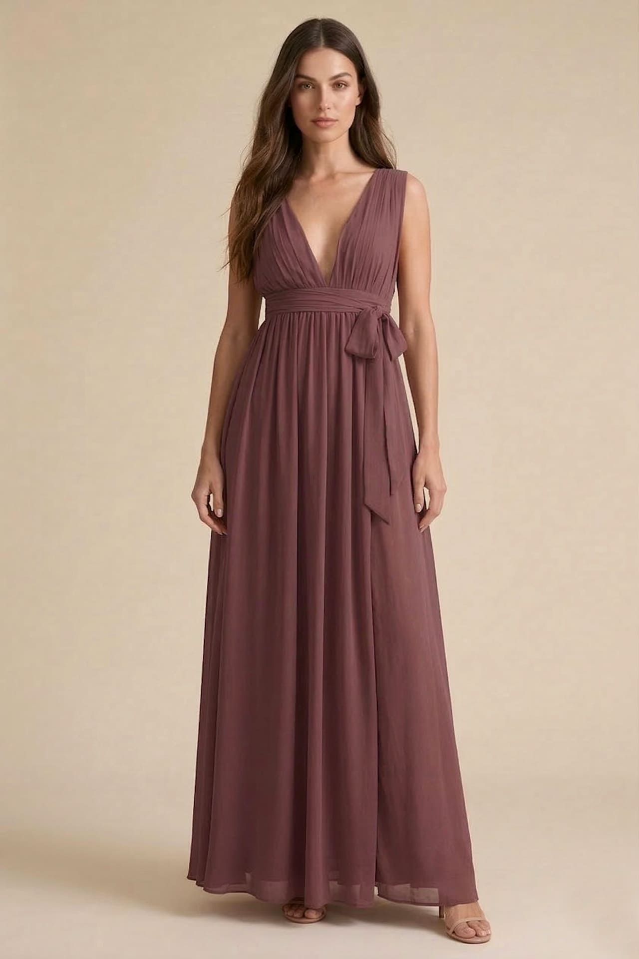 Cabernet Heaven V-Neck Bridesmaid Dress – Deep Elegant Maxi Gown