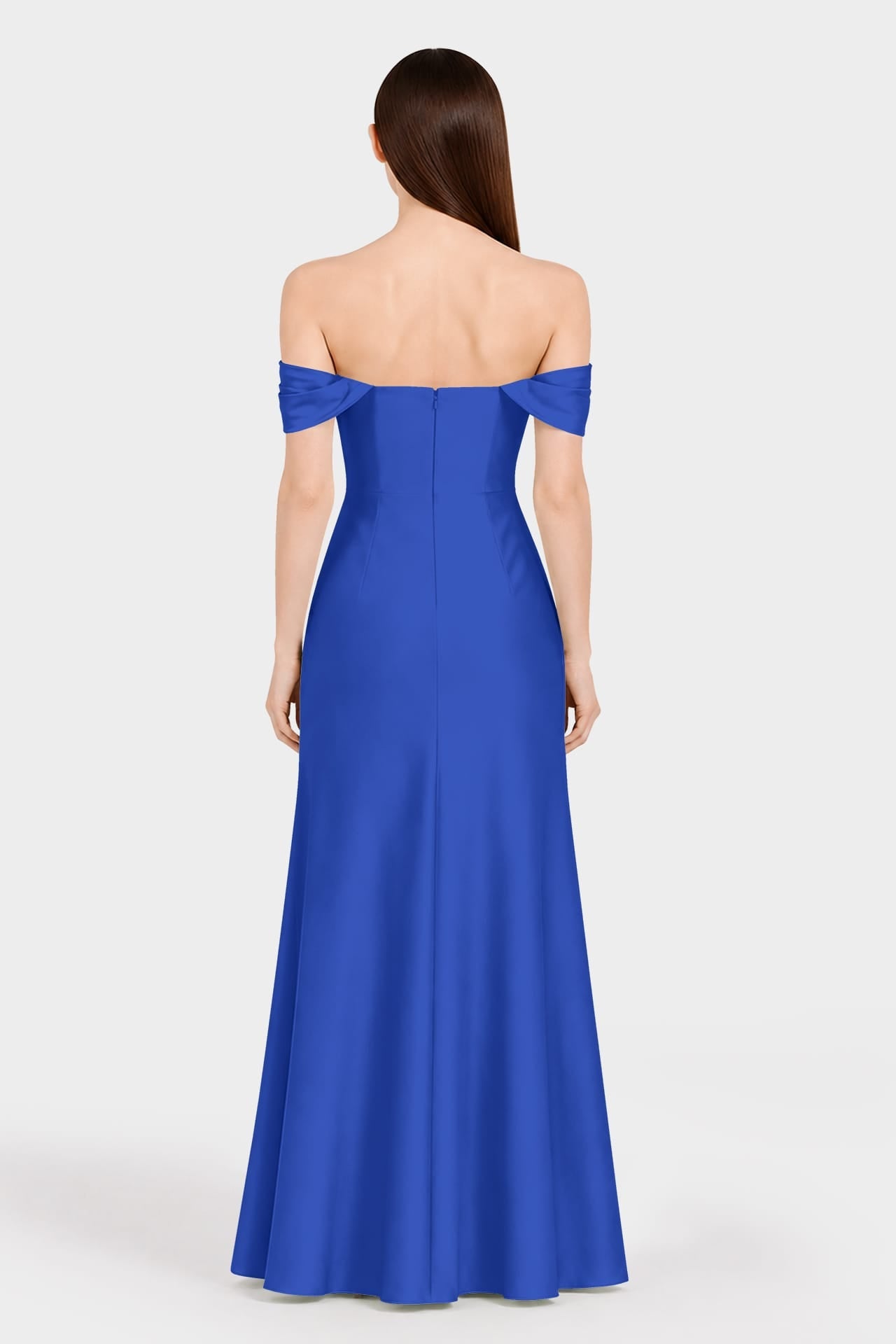Elegant Sapphire Blue Bridesmaid Dress in Matte Satin with Side Slit