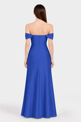 Elegant Sapphire Blue Bridesmaid Dress in Matte Satin with Side Slit