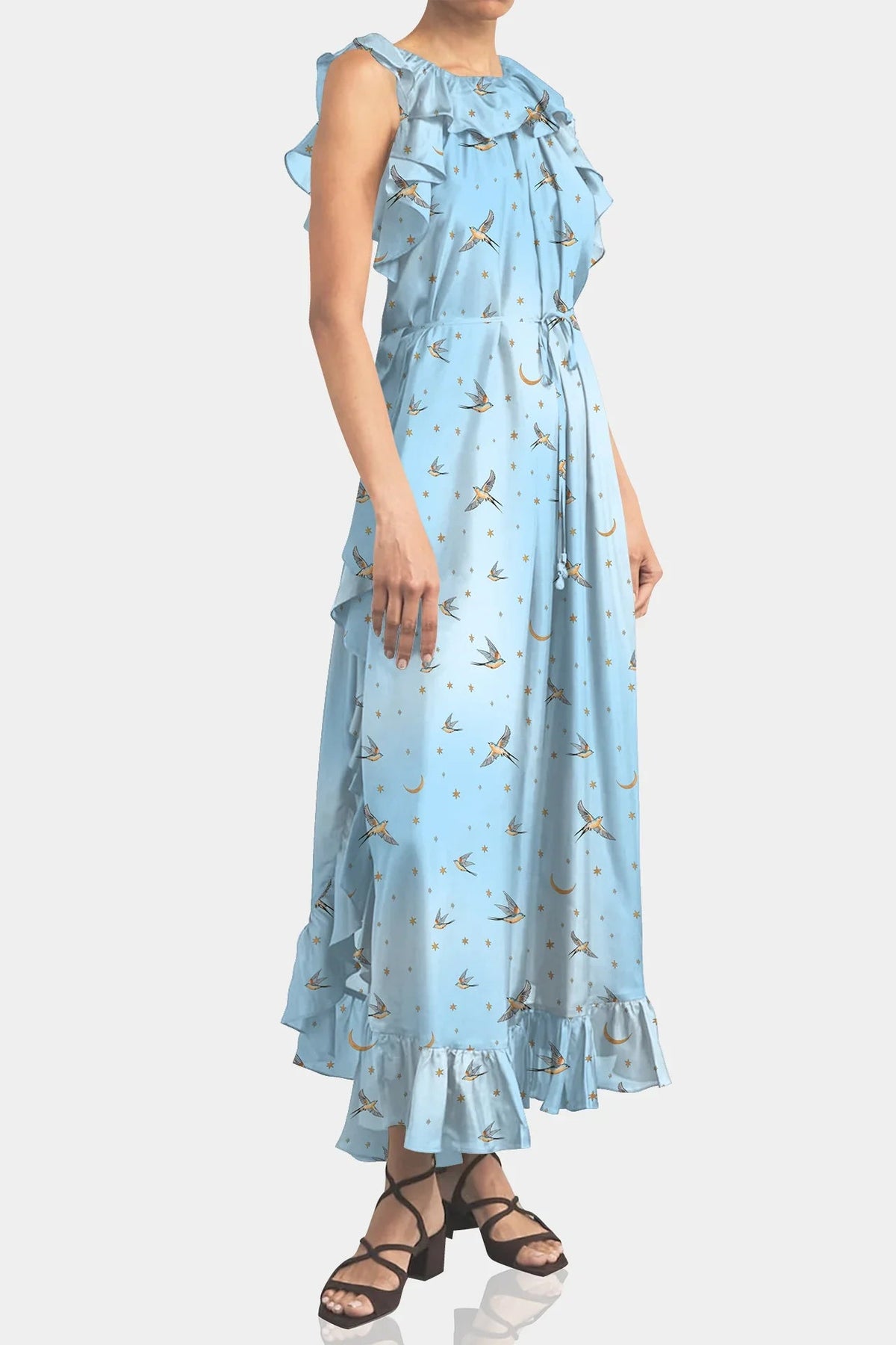 Cascadian Ruffle-Trim Midi Dress