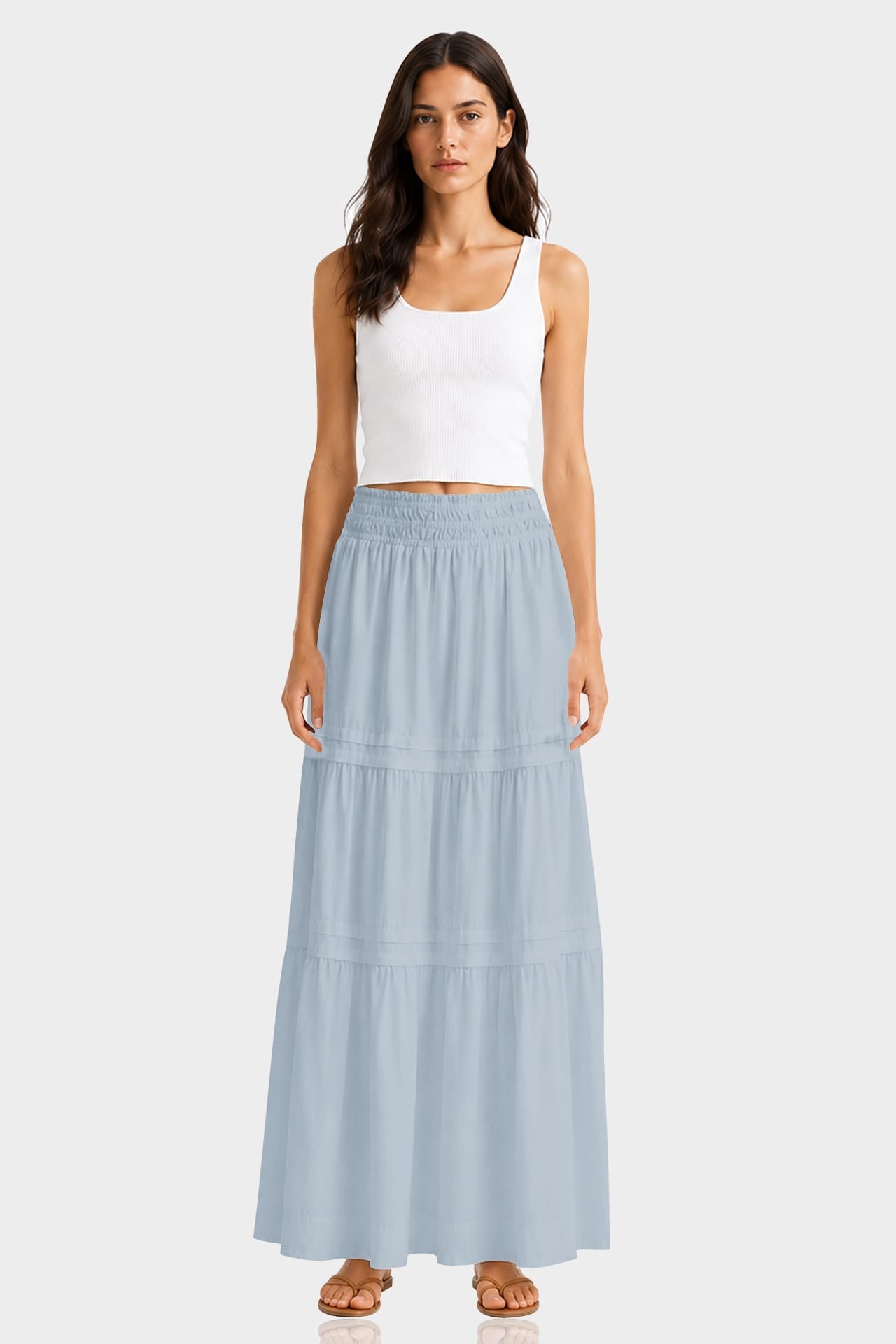 Dusty Blue Flowy Cotton Maxi Skirt with Pockets – Summer Cotton Skirt