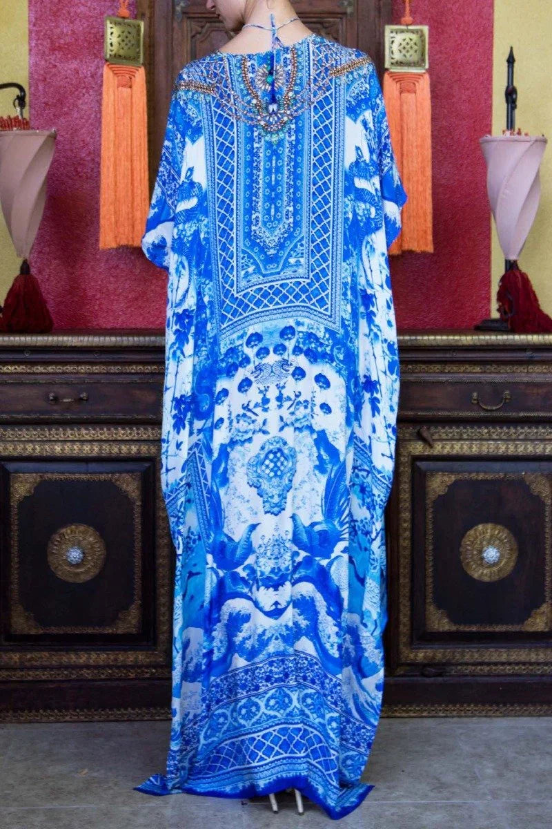 Blue Womens Vacation Wear Kaftans
