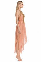 Coral Pink Midi Scarf Dress