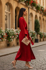 Cupro Kimono Solid Blood Stone Robe in Midi Length