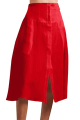 Chili Red Mid Length Skirts For Women